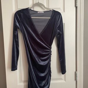 Navy Velvet Long Sleeve Dress